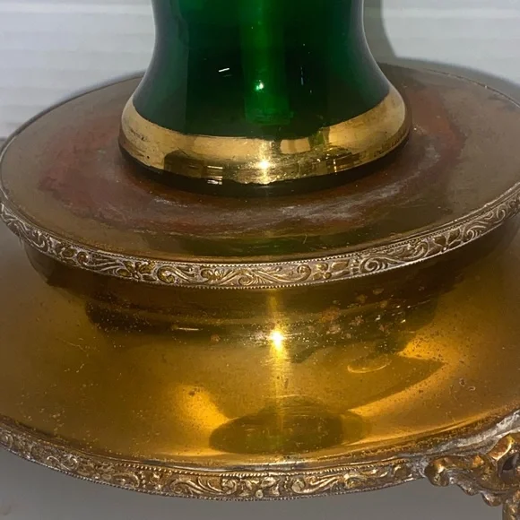 Pair of Antique Bohemian Glass Emerald Green Lamps